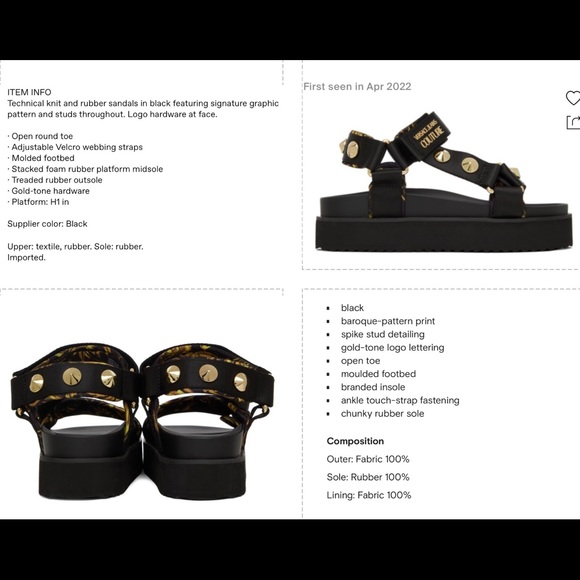 VERSACE GOLD STUDDED SANDALS , BLACK & BAROQUE PRINT WITH CHUCKY SOLES - Picture 5 of 16